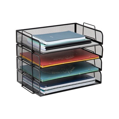Mind Reader 4-Tier Stackable Paper Desk Tray Organizer, Metal, 4/Pack (DSTACK4-BLK)