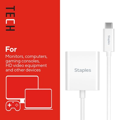 Staples TECH USB-C to HDMI Audio/Video Adapter, Male to Female, White (ST62365)