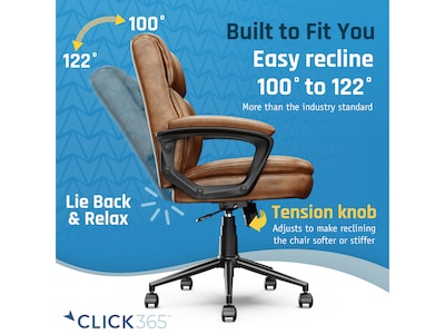 Click365 Transform 2.0 Ergonomic Bonded Leather Swivel Desk Chair, Cognac (CCHR10007A)