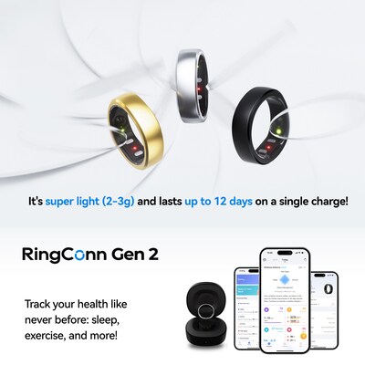 RingConn Gen 2 Ultra-Thin Smart Ring - Size Before You Buy - Size 10, Royal Gold (123031003)