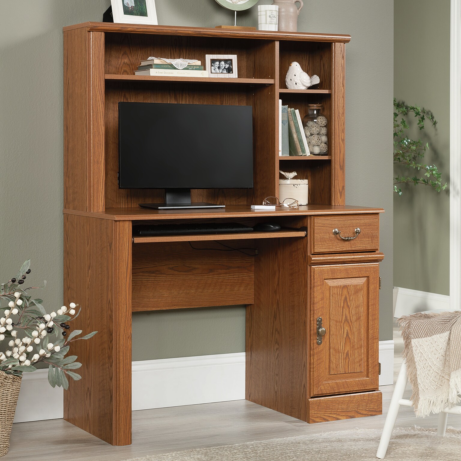 Sauder Select 43W Computer Desk with Hutch, Carolina Oak (401353)