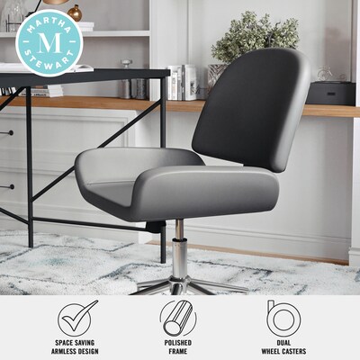 Martha Stewart Tyla Armless Faux Leather Swivel Office Chair, Gray/Polished Nickel (CH2209215GY)