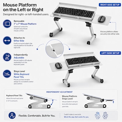 Uncaged Ergonomics WorkEZ Adjustable Keyboard and Mouse Tray, Silver (WEKTs)