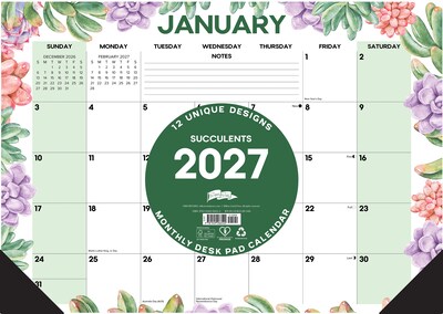 2027 Willow Creek Succulents 17 x 12 Monthly Desk Pad Calendar, Assorted Colors (66522)