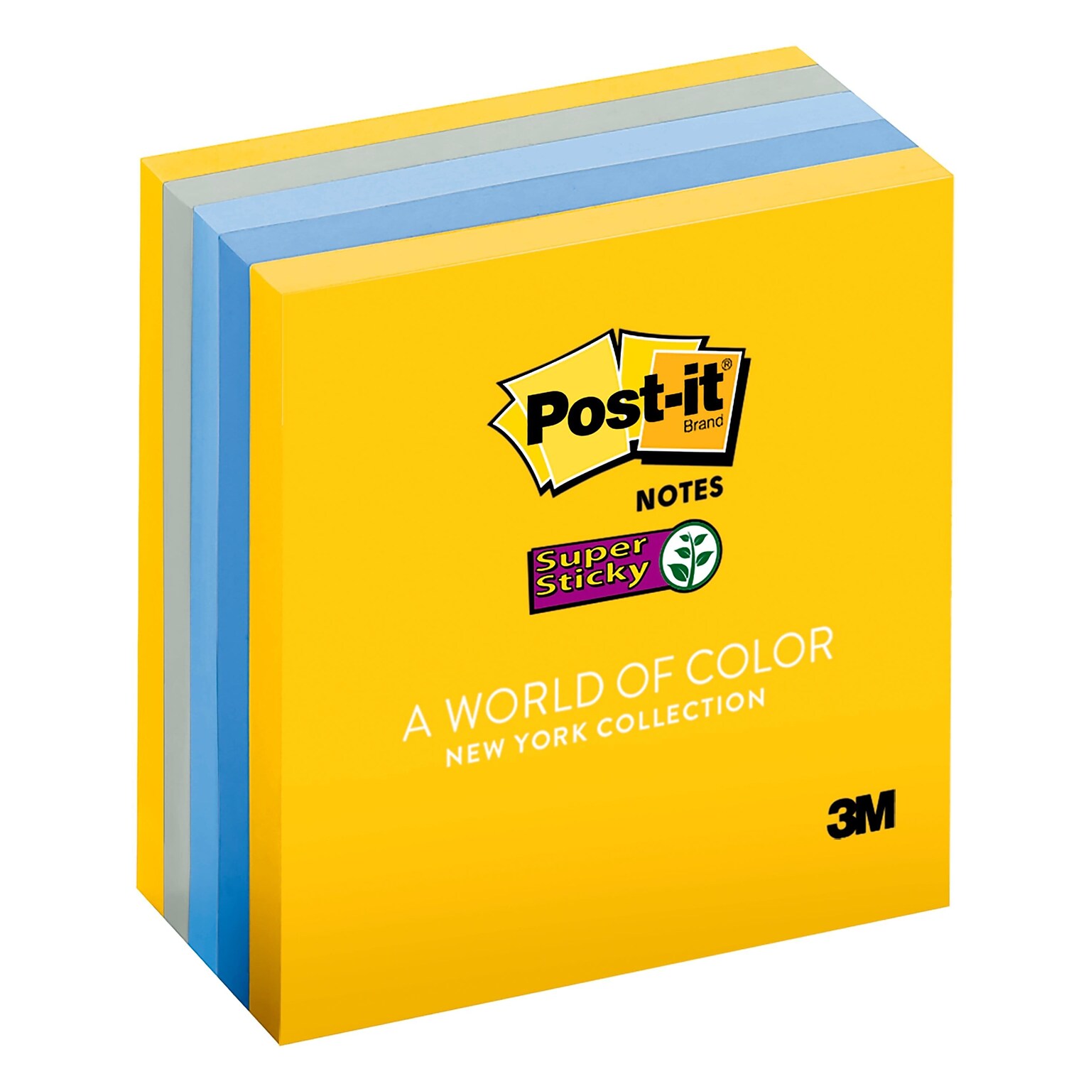 Post-it® Super Sticky Notes, 3 x 3, New York Color Collection, 90 Sheets/Pad, 5 Pads/Pack (654-5SSNY)