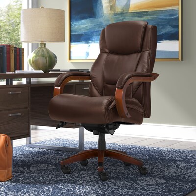 La-Z-Boy Delano Ergonomic Leather Executive Big & Tall Chair, 400 lb. Capacity, Brown (45833OSS)