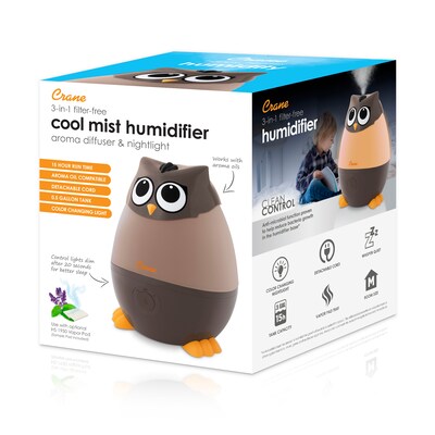 Crane Mini Owl Ultrasonic Cool Mist Tabletop Humidifier, 0.5-Gallon, Brown (EE-8259)