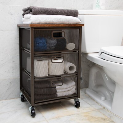 Mind Reader 3-Drawer Rolling Storage Organizer Cart with Wheels, Black (3TMESHC-BLK)