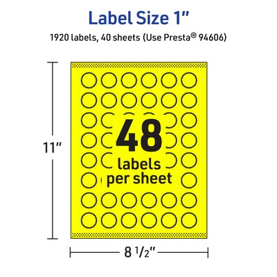 Avery Burst Multipurpose Labels, 1", Neon Yellow, 1920/Pack (94606)