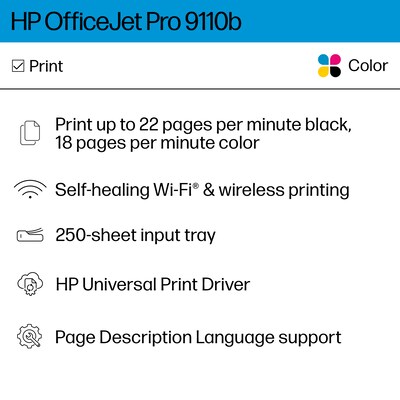 HP OfficeJet Pro 9110b Wireless Color Inkjet Printer, Single-Function, Print (5A0S1A#B1H)