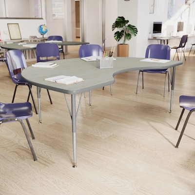 Flash Furniture Wren Kidney Activity Table, 72 x 48, Height Adjustable, Light Gray Top/Silver Frame (XUA4872KDLGTA)