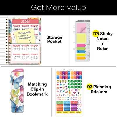 2027 Excello Brands 5.5" x 8" Weekly & Monthly Planner, Paperboard Cover, Water Color Butterflies (ORY27-FSH58-33)