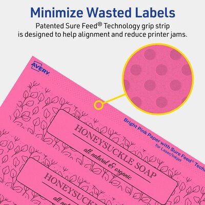 Avery Laser/Inkjet Rectangle Multipurpose Labels, 1.5" x 7.5", Bright Pink, 200/Pack (94231)