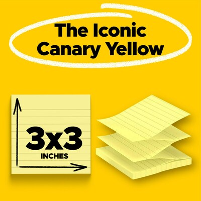 Post-it Pop-up Notes, 3 x 3, Canary Collection, Lined, 100 Sheet/Pad, 6 Pads/Pack (R335)