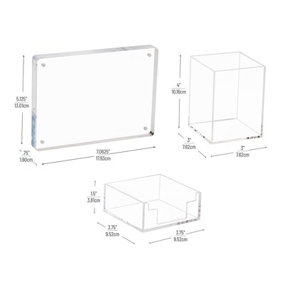 Mind Reader Plastic Desk Organizer Set,  Clear, 3 Pieces (DESK3PAC-CLR)