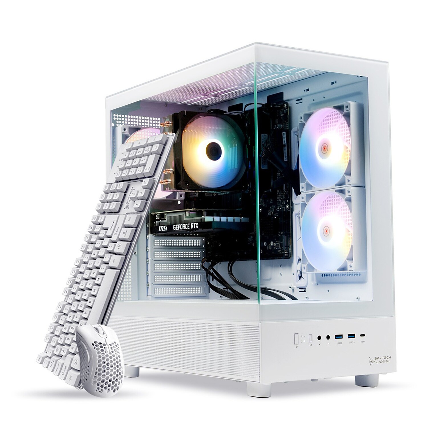 Skyetch Azure 3 Gaming Desktop Computer, NVIDIA GeForce RTX3050, AMD Ryzen 5 5500, 16GB RAM, 1TB SSD, Windows 11, White