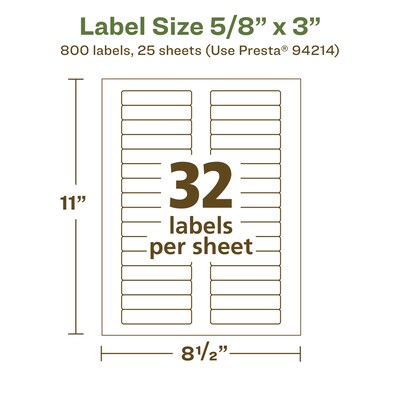 Avery EcoFriendly Laser/Inkjet Rectangle Multipurpose Labels, 5/8" x 3", White, 800/Pack (94214)