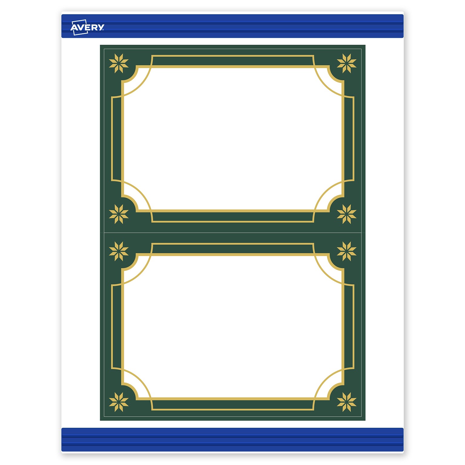 Avery Gold-Green Border General Use Blank Cards, White, 20/Pack (S00-FDG)