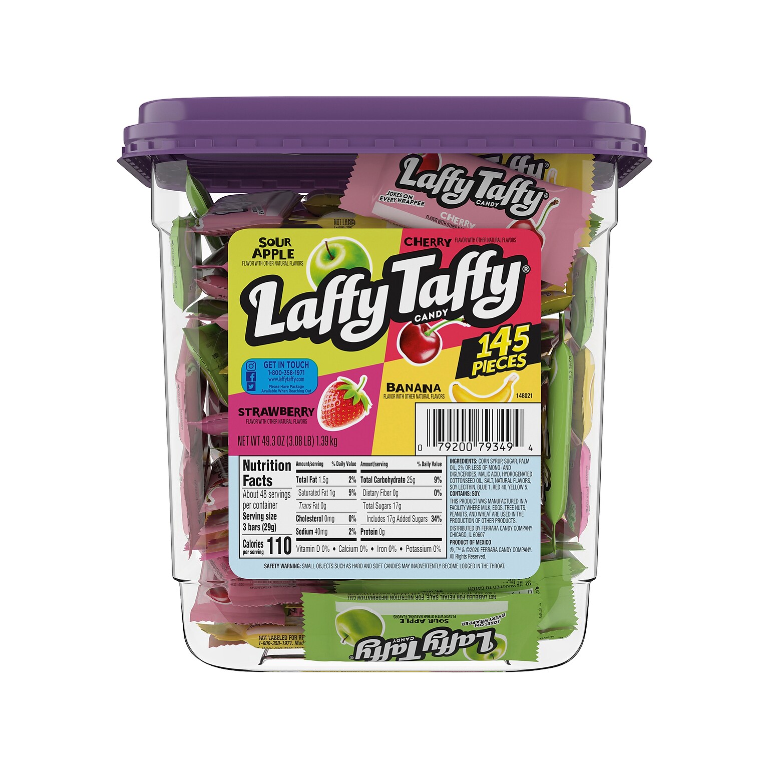 Laffy Taffy Assorted Chewy Candy, 49.3 oz, 145/Tub (FER42356 )