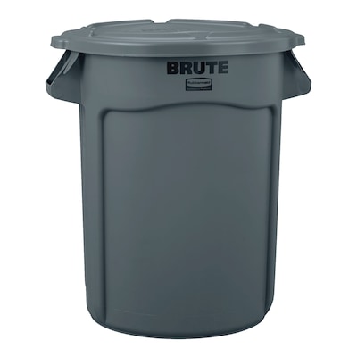 Rubbermaid BRUTE Hinged Lid, 32 Gallon, Round, Gray (FG263100GRAY)