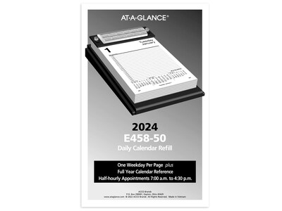2024 AT-A-GLANCE Style 8" x 5" Daily Desk Pad Calendar Refill, White/Black (E458-50-24)