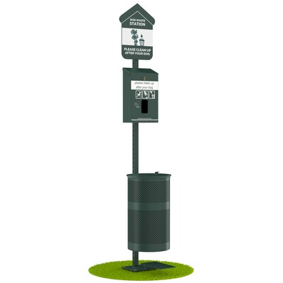 Furloo Steel Outdoor Pet Waste Station Kit with Foot Pedal & Header Bag Dispenser, 11.5 Gallon, Green (FLO11H-S-G)