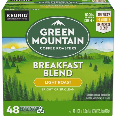 Green Mountain Coffee Roasters Breakfast Blend Coffee Keurig® K-Cup® Pods, Light Roast, 48/Box (81909/15170)