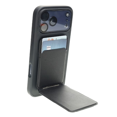 TUFF8 GlideGuard MagSafe Phone Case for iPhone 18 Pro Max with Foldable Origami Wallet Stand, Matte Clear/Black (KITLIB18PRO03)