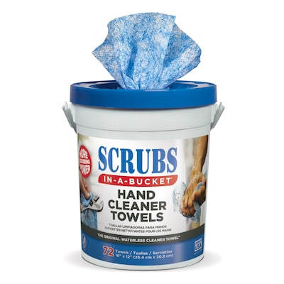 SCRUBS in-a-Bucket Heavy Duty Hand Tool Multi-Surface Cleaner Wipes, XL,  10 x 12 72/Pack (ITW4227