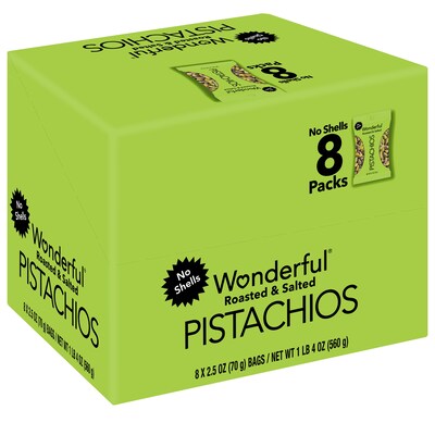 Wonderful Pistachios Dry Roasted & Salted Pistachos, 2.5 oz., 8 Bags/Box (PAR070146A25M)