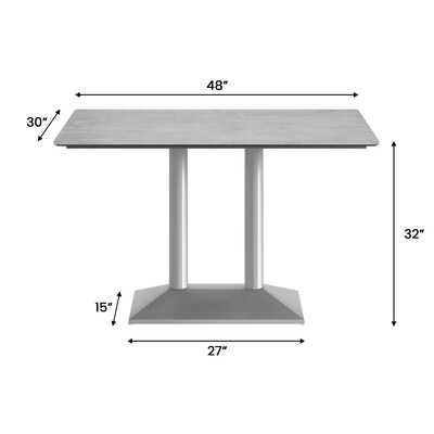 Flash Furniture Acadia Wooden Dining Table with Dual Column Base, 30"D x 48"W, Gray Faux Concrete/Silver Base (ST3048CGTB002S)