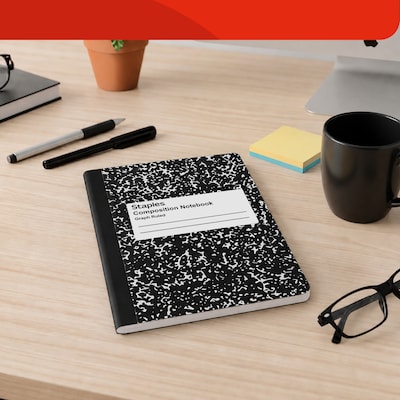 STAPLES Composition Notebook, 7.5” x 9.75”, Graph Ruled, 80 Sheets, Black/White