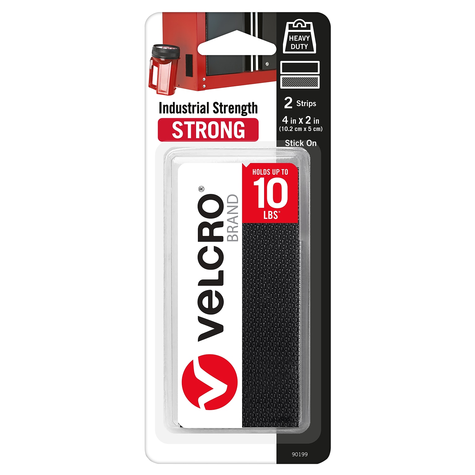 Velcro® Brand Industrial Strength 2 x 4 Hook & Loop Fastener Strips, Black, 2/Pack (90199)