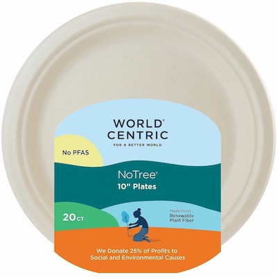 World Centric Compostable 10 Plates, Beige, 20 Plates/Pack (WORPLRTSCU10)