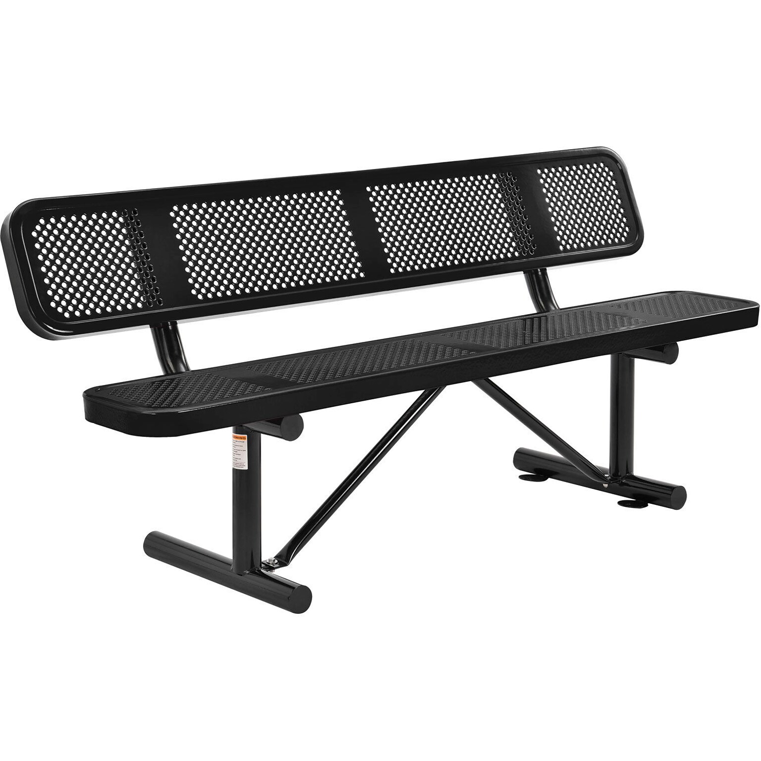 Global Industrial 6 Outdoor Steel Picnic Bench w/ Backrest, Perforated Metal, Black (694557BK)