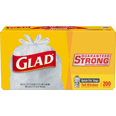 Glad® Quick-Tie® Tall Kitchen CloroxPro™ Trash Bags - 13 Gallon - 200 Count (15931)