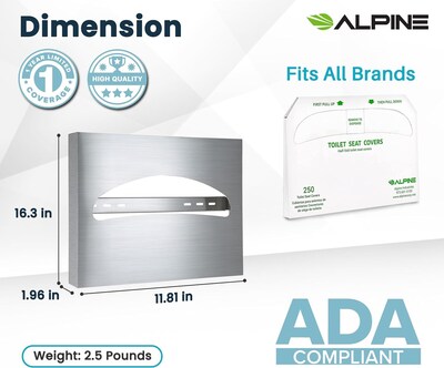 Alpine Industries Toilet Seat Cover Dispenser, Half-Fold, Stainless Steel (483-PKG)