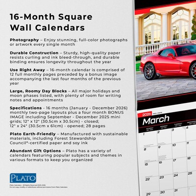2026 Plato American Sports Cars 12" x 12" Monthly Wall Calendar (9798330701896)