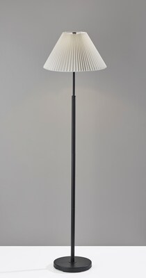 Simplee Adesso Jeremy 60.75H Black Floor Lamp with White Pleated Fabric Shade (SL9500-01)