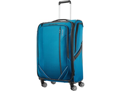 American Tourister Zoom Turbo Polyester 4-Wheel Spinner Luggage, Teal Blue (131401-1855)