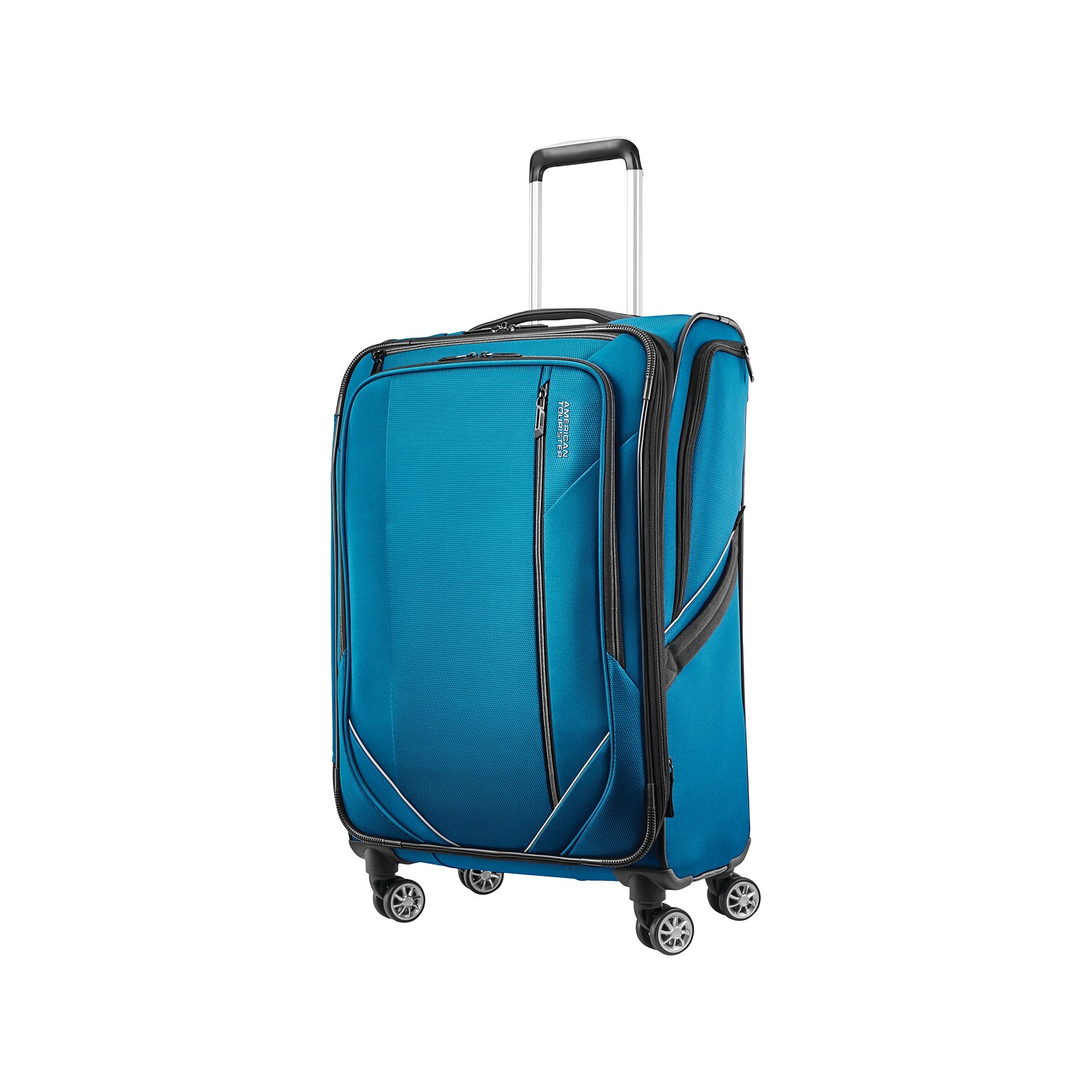 American Tourister Zoom Turbo Polyester 4-Wheel Spinner Luggage, Teal Blue (131401-1855)