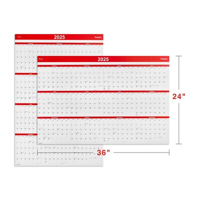 2025 Staples 36" x 24" Wall Calendar, Red (ST53903-25)