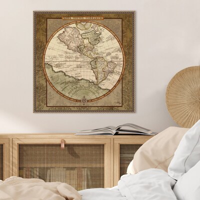 Amanti Art Damask World Map I by Elizabeth Medley Framed Canvas Wall Art Print, 22 x 22 (A42678299