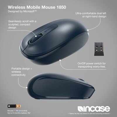 Incase Designed by Microsoft Wireless Mobile 1850 Ambidextrous Optical USB Mouse, Wool Blue (U7Z-00011)
