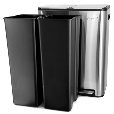 Elama Stainless Steel Indoor 2 Section Trash Can with Slow Close Lid, 8 Gallon, Silver (938122034M)