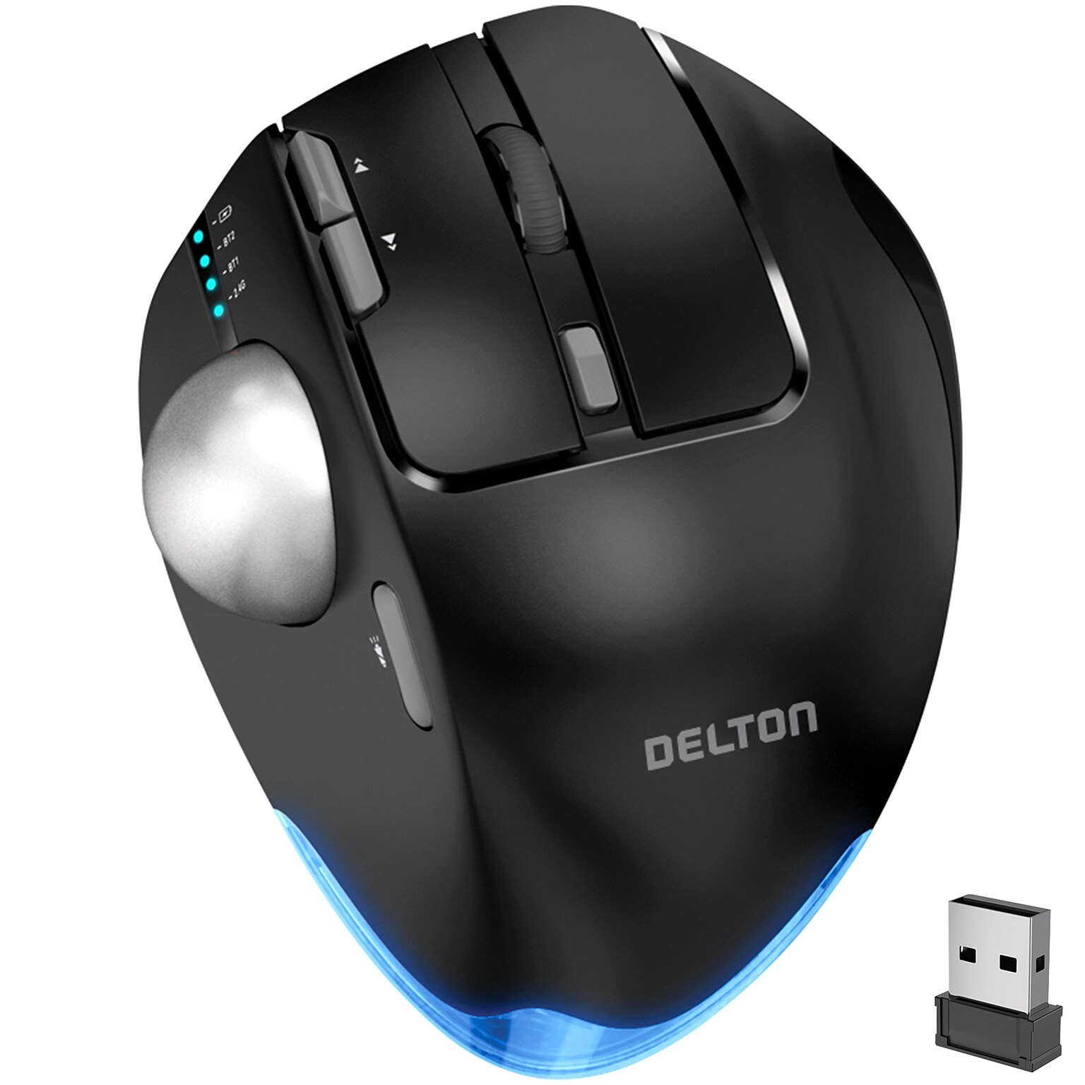 Delton T100 Wireless Ergonomic Trackball USB Mouse, Black (DMST100-WB)