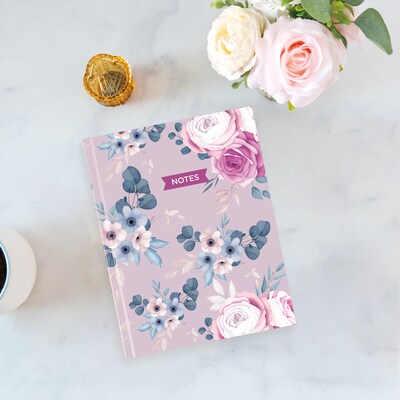 Blueline Fashion Hard Cover Index Notebook, 7.25" x 9.25", College Ruled, 96 Sheets, Lavender Floral (A9.02)