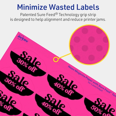 Avery Oval Scalloped Laser/Inkjet Multipurpose Labels, 1-1/8" x 2-1/4", Neon Magenta (1680/Box)