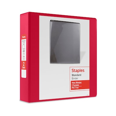 Staples 2 3-Ring View Binder, D-Ring, Red (ST60222)