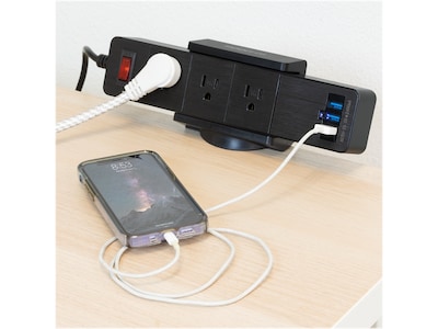 Mount-It! 3-Outlet 3-USB Port 5' Surge Protector with Clamp Desk Mount, Black (MI-7281B)